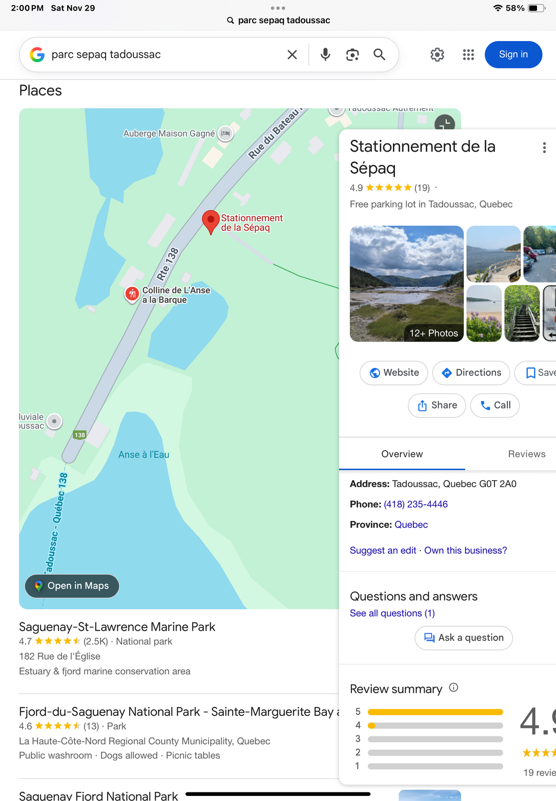 300m of trail closed to ferry in Todoussac