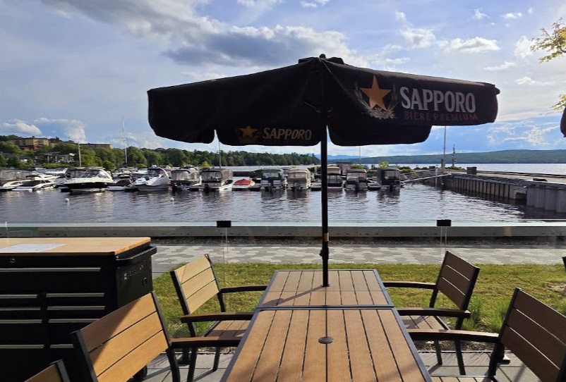 Lac Megantic looking good with the rebuild. Enjoyable lunch waterside at the marina -Le Bistro du Lac