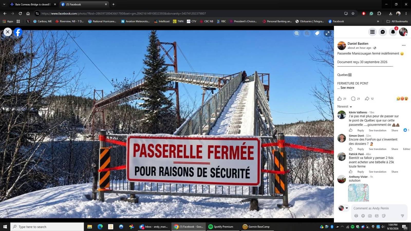 Baie Comeau Bridge is closed!!!